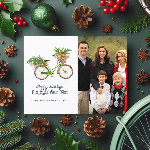 Cartes Pour Fêtes Annuelles Aquarelle Floral Vélo de Noël Photo de famille