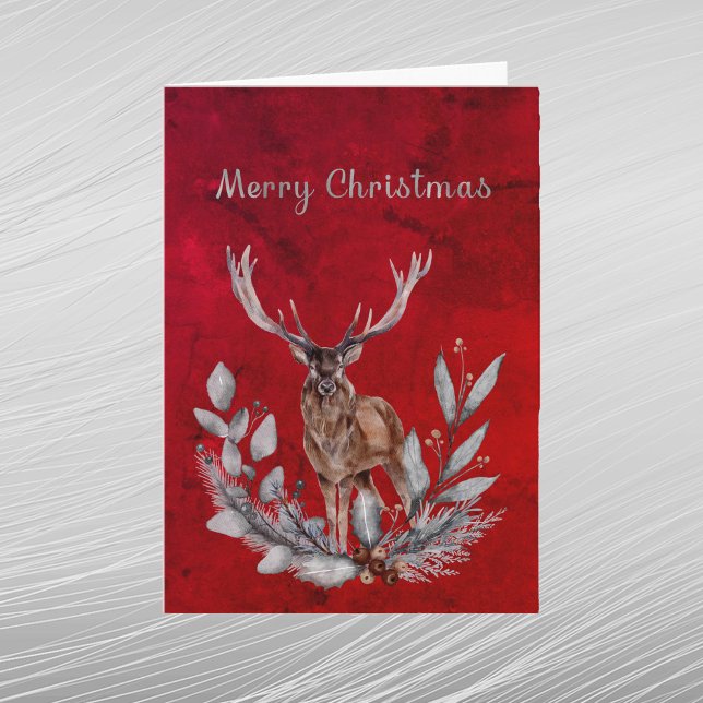 Cartes Pour Fêtes Annuelles Aquarelle florale de Noël Red Deer Buck (Créateur téléchargé)