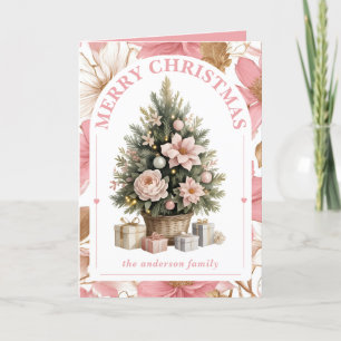 Cartes Pour Fêtes Annuelles Aquarelle florale élégante Arbre de Noël non photo