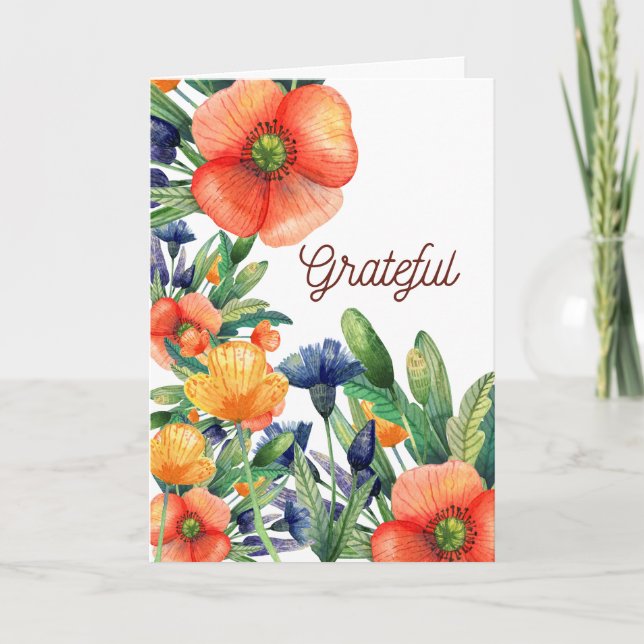 Cartes Pour Fêtes Annuelles Aquarelle Florale Grateful Jour d'Action de grâce (Devant)