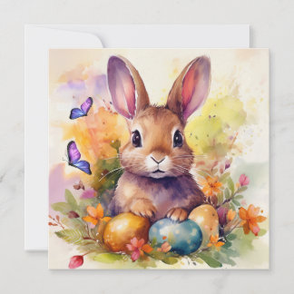 Cartes Pour Fêtes Annuelles Aquarelle florale mignonne lapin de Pâques