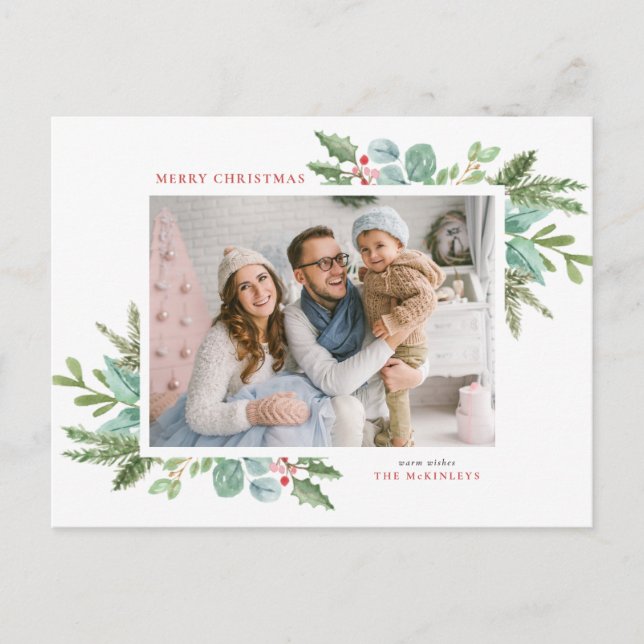 Cartes Pour Fêtes Annuelles Aquarelle Folio de Noël et photo de cadre creux (Devant)