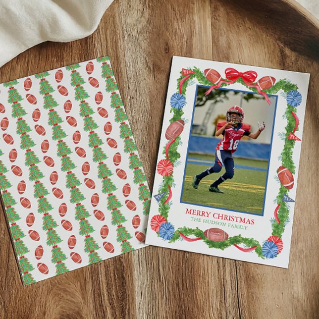 Cartes Pour Fêtes Annuelles Aquarelle Football de Noël Garland Photo (Créateur téléchargé)