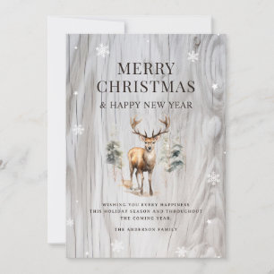 Cartes Pour Fêtes Annuelles Aquarelle Forêt de cerfs Flocon de neige