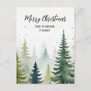 Cartes Pour Fêtes Annuelles Aquarelle Forêt de Noël Arbres neige hiver