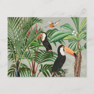 Cartes Pour Fêtes Annuelles Aquarelle Forêt tropicale et Oiseaux du Toucan