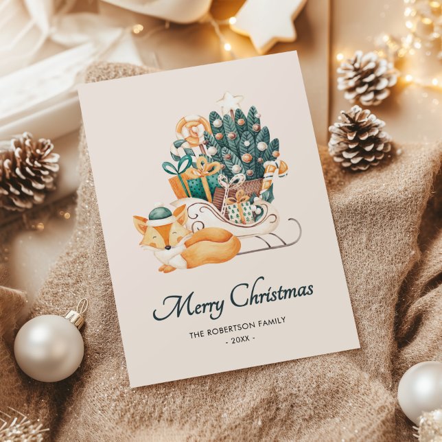 Cartes Pour Fêtes Annuelles Aquarelle Fox noires de Noël non photo (Créateur téléchargé)