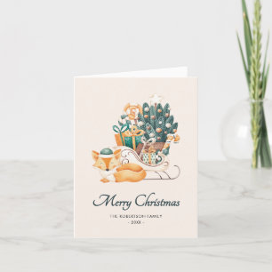 Cartes Pour Fêtes Annuelles Aquarelle Fox noires de Noël non-photo plié