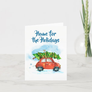 Cartes Pour Fêtes Annuelles Aquarelle Fraîche de Noël, voiture rouge,
