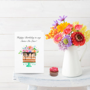Cartes Pour Fêtes Annuelles Aquarelle Gâteau Floral Anniversaire Soeur-en-Bell