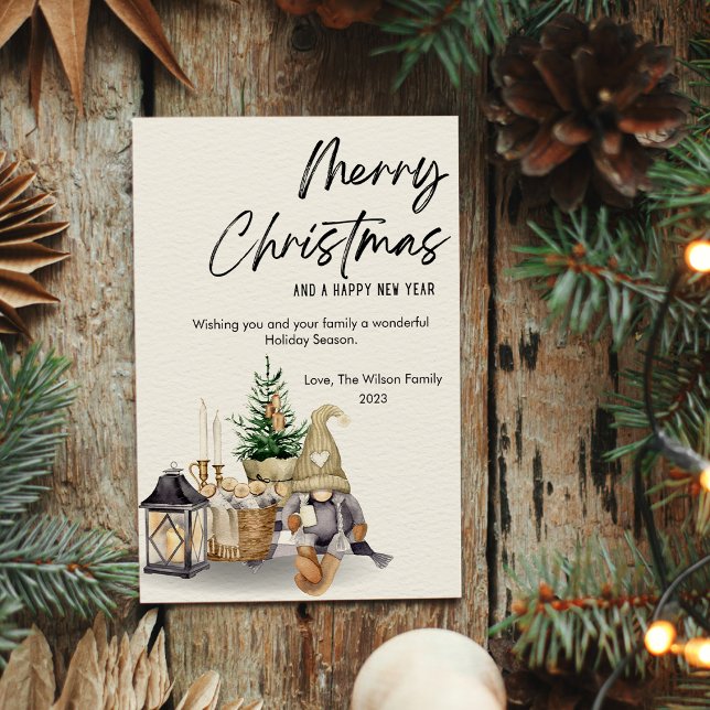 Cartes Pour Fêtes Annuelles Aquarelle Gnome Appartement de Noël confortable (Créateur téléchargé)