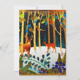 Cartes Pour Fêtes Annuelles Aquarelle Gold Cosy Winter Deer Forest