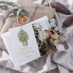 Cartes Pour Fêtes Annuelles Aquarelle Gold Tree photo Joyeux Noël