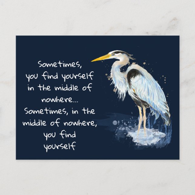 Cartes Pour Fêtes Annuelles Aquarelle Great Blue Heron Citation Inspirante (Devant)