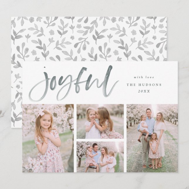 Cartes Pour Fêtes Annuelles Aquarelle gris Joyeux Noël Moderne Collage (Devant / Derrière)