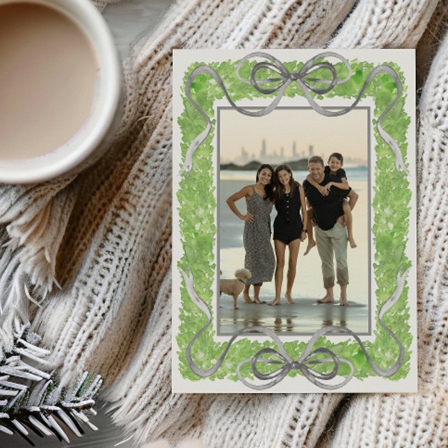 Cartes Pour Fêtes Annuelles Aquarelle Gris Vaches et Garland Vert Photo Topiai (Créateur téléchargé)