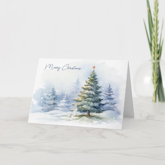 Cartes Pour Fêtes Annuelles Aquarelle Grotte de Noël Pins d'hiver (Devant)