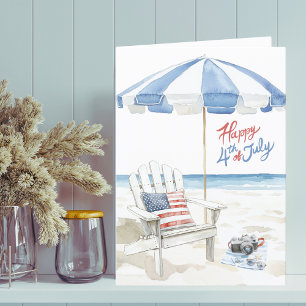 Cartes Pour Fêtes Annuelles Aquarelle Happy 4 juillet Beach Scène Blank