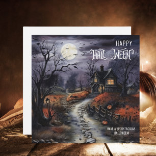 Cartes Pour Fêtes Annuelles Aquarelle Happy Halloween Haunted House