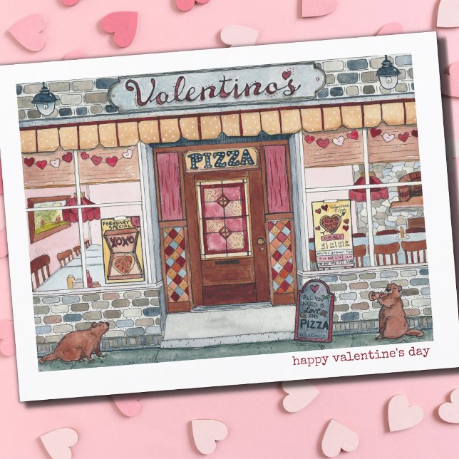 Cartes Pour Fêtes Annuelles Aquarelle Heureuse Sainte-Valentin Pizza Shop (Créateur téléchargé)
