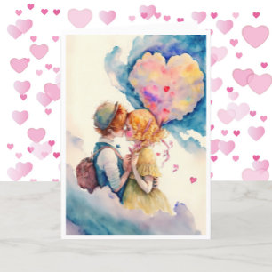 Cartes Pour Fêtes Annuelles Aquarelle Heureuse Sainte-Valentin Young Couple