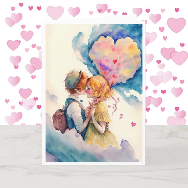 Cartes Pour Fêtes Annuelles Aquarelle Heureuse Sainte-Valentin Young Couple (Créateur téléchargé)