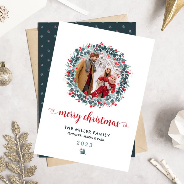 Cartes Pour Fêtes Annuelles Aquarelle Hiver Berry Végétal Wreath Photo (Créateur téléchargé)