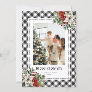 Cartes Pour Fêtes Annuelles Aquarelle hiver Botanique Noir Plaid Noël