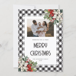 Cartes Pour Fêtes Annuelles Aquarelle hiver Botanique Noir Plaid Noël