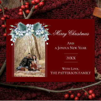 Cartes Pour Fêtes Annuelles Aquarelle Hiver Floral Boho Arch Photo | Red