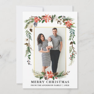 Cartes Pour Fêtes Annuelles Aquarelle Hiver Floral Photo Gold Frame