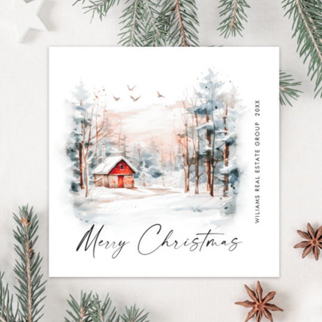Cartes Pour Fêtes Annuelles Aquarelle hiver Paysage de Noël Entreprise (Créateur téléchargé)