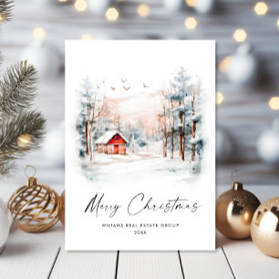 Cartes Pour Fêtes Annuelles Aquarelle hiver Paysage de Noël Entreprise