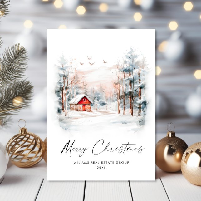 Cartes Pour Fêtes Annuelles Aquarelle hiver Paysage de Noël Entreprise (Créateur téléchargé)