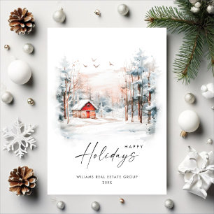 Cartes Pour Fêtes Annuelles Aquarelle hiver Paysage de Noël Entreprise