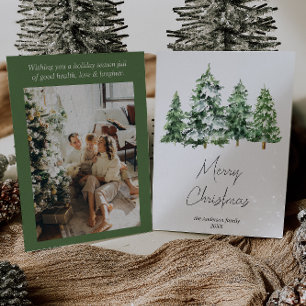 Cartes Pour Fêtes Annuelles Aquarelle Hiver Pins de neige Arbres Photo Noël
