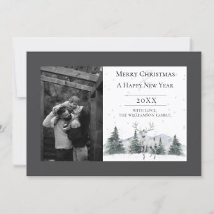 Cartes Pour Fêtes Annuelles Aquarelle hiver rennes   Photo Charcoal Grey