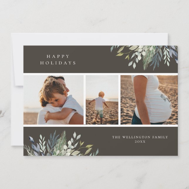 Cartes Pour Fêtes Annuelles Aquarelle Hiver Végétation Vacances Collage photo (Devant)