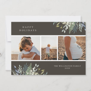 Cartes Pour Fêtes Annuelles Aquarelle Hiver Végétation Vacances Collage photo