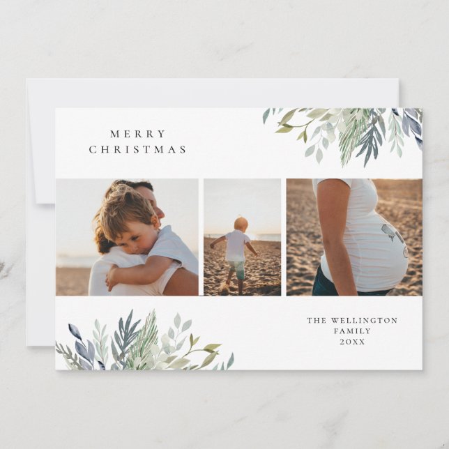Cartes Pour Fêtes Annuelles Aquarelle Hiver Végétation Vacances Collage photo (Devant)
