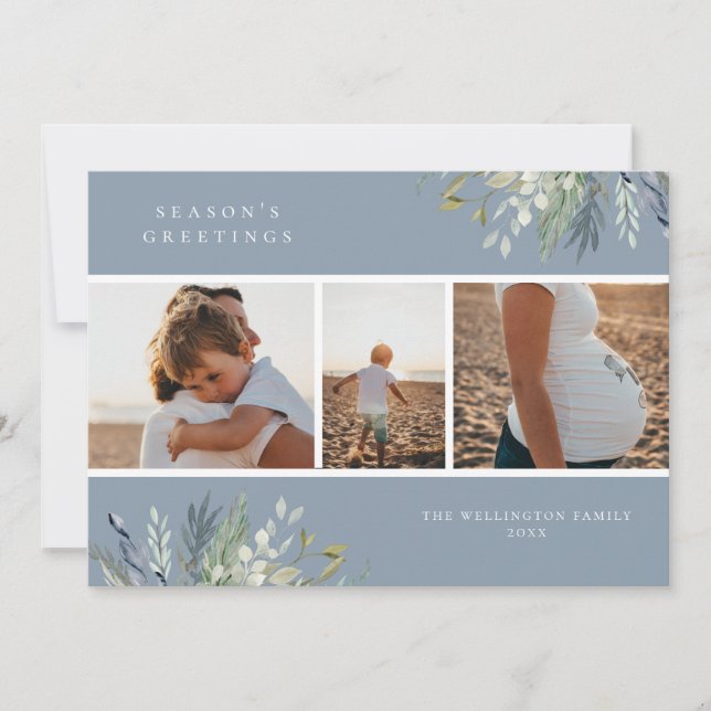 Cartes Pour Fêtes Annuelles Aquarelle Hiver Végétation Vacances Collage photo (Devant)