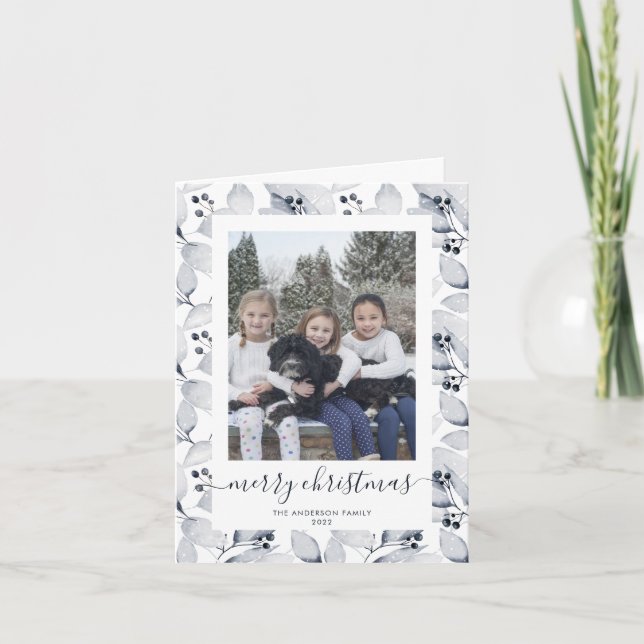 Cartes Pour Fêtes Annuelles Aquarelle hiver verdure Photo Joyeux Noël (Devant)