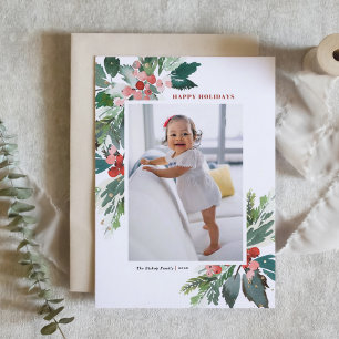 Cartes Pour Fêtes Annuelles Aquarelle Hollies avec Faux Gold Foil Photo