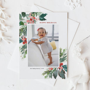 Cartes Pour Fêtes Annuelles Aquarelle Hollies avec Faux Gold Foil Photo