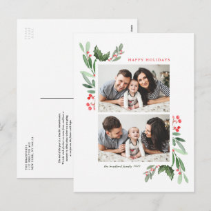 Cartes Pour Fêtes Annuelles Aquarelle Hollies et verdure Deux photos Collage