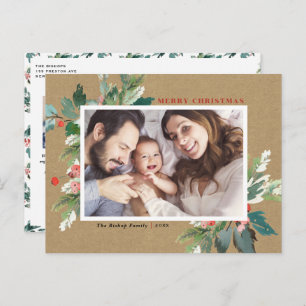 Cartes Pour Fêtes Annuelles Aquarelle Hollies Kraft Papier photo de Noël