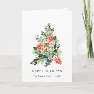 Cartes Pour Fêtes Annuelles Aquarelle Holly Berry Noël Arbre Salutation