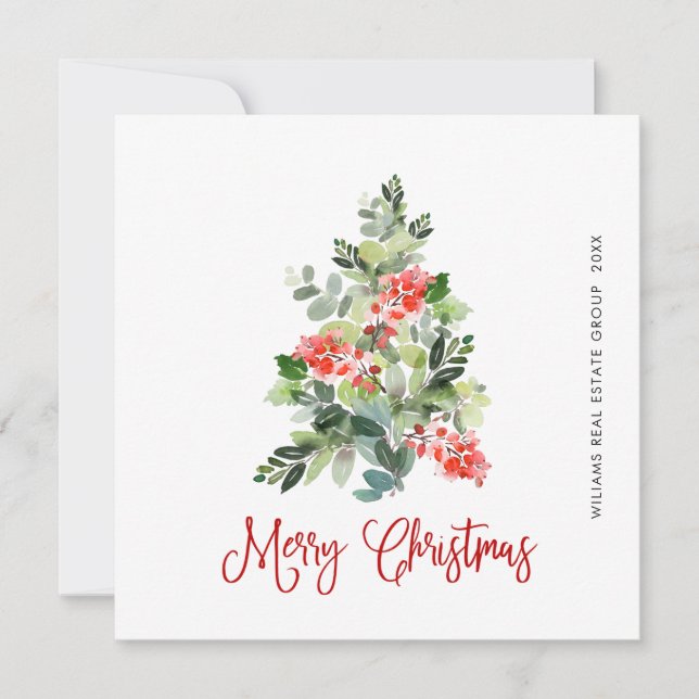 Cartes Pour Fêtes Annuelles Aquarelle Holly Berry Noël Arbre Salutation (Devant)