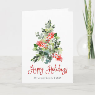 Cartes Pour Fêtes Annuelles Aquarelle Holly Berry Noël Arbre Salutation