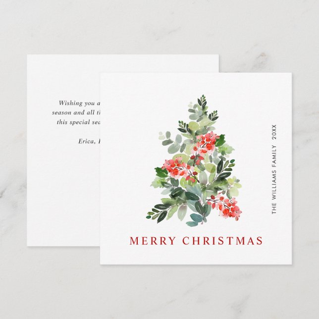 Cartes Pour Fêtes Annuelles Aquarelle Holly Berry Noël Arbre Salutation (Devant / Derrière)